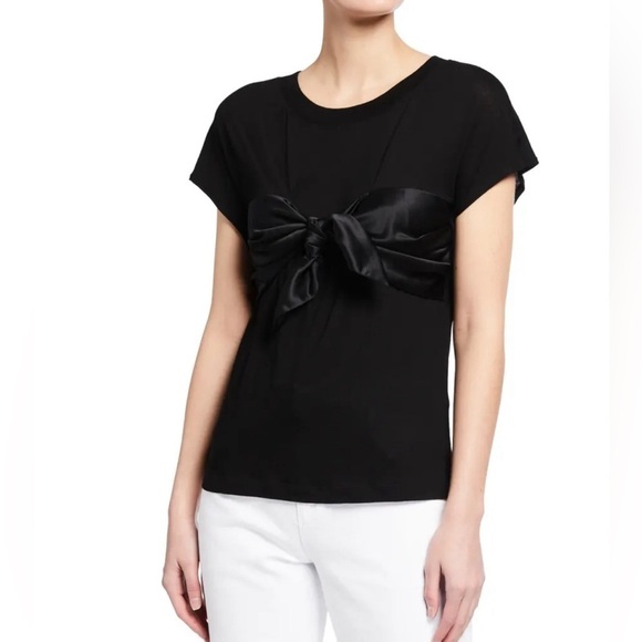 RtA Viviana Bow Top Crew Neck Black Cashmere Silk Short Sleeve Goth Size S - Picture 1 of 14